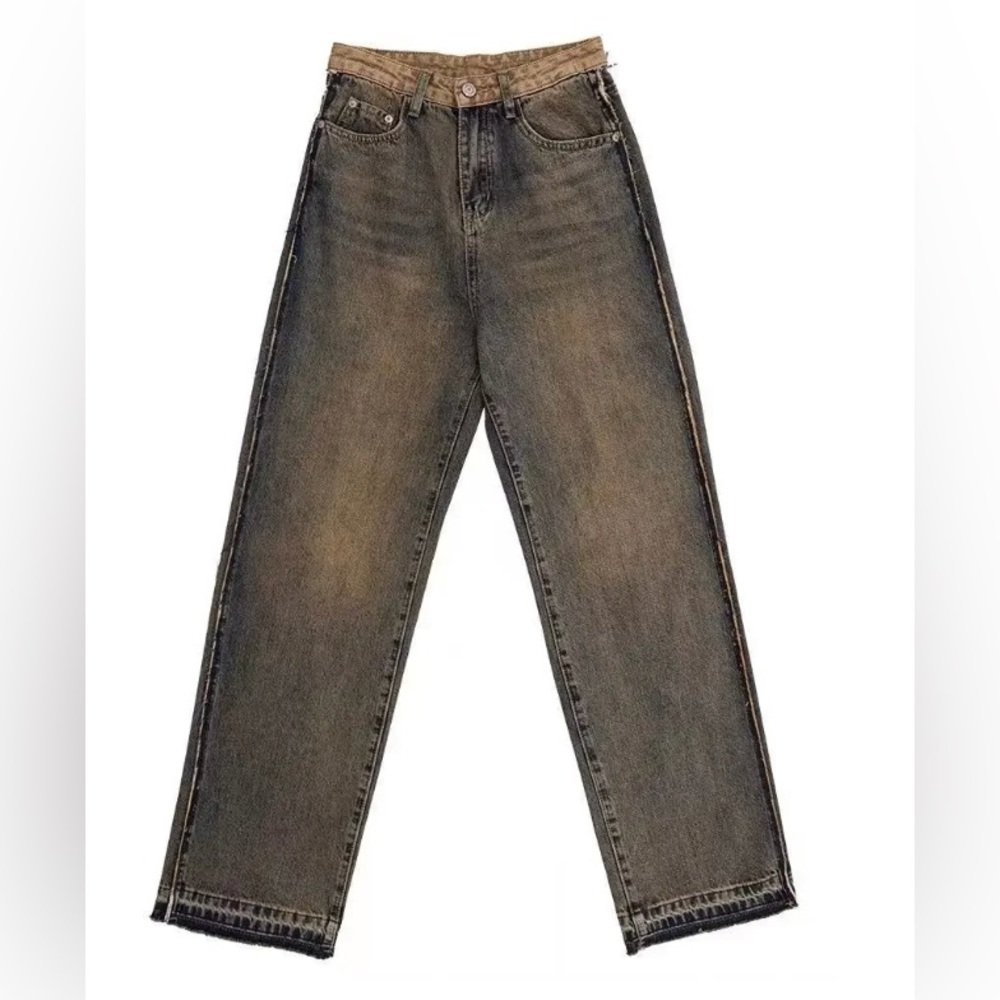 Vintaged bleached wide leg jeans